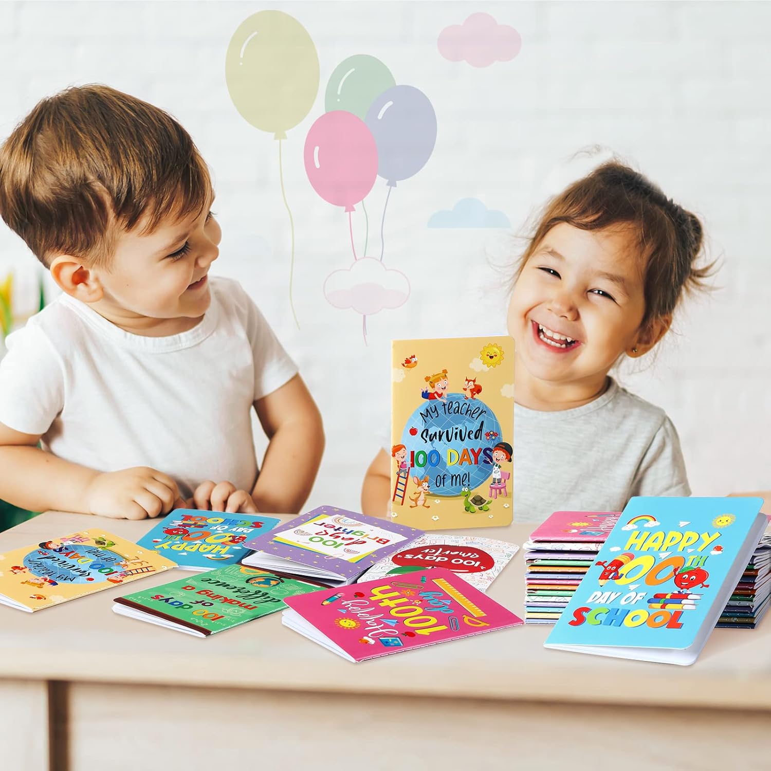 Funrous 24 Pcs 100th Day of School Mini Notebook Bulk, Back to School Notebooks Set for Student Kids 100th Day Small Journal for Preschool Kindergarten Primary Party Supplies, 8 Style