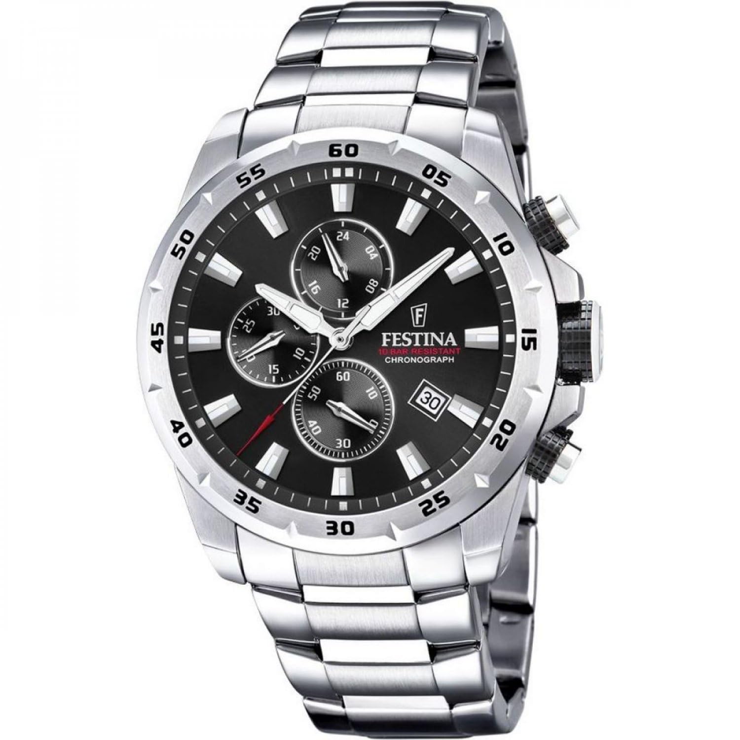Festina Reloj Hombre Analógico de Acero Inoxidable 316l - Movimiento de Cuarzo - Cronógrafo - Calendario - Cristal Mineral de Alta Resistencia - Resistente al Agua 10 ATM Casual F20463/​4 Chrono Sport