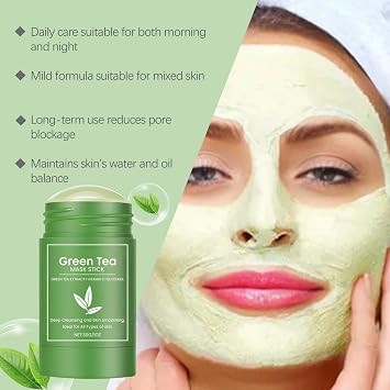 Green Tea Cleansing Mask Stick,Green Tea Solid Masks,Blackhead Remover With Green Tea Extract, Moisturizes Oil Control Deep Clean Pore for All Skin Types of Men and Women (2Pcs)