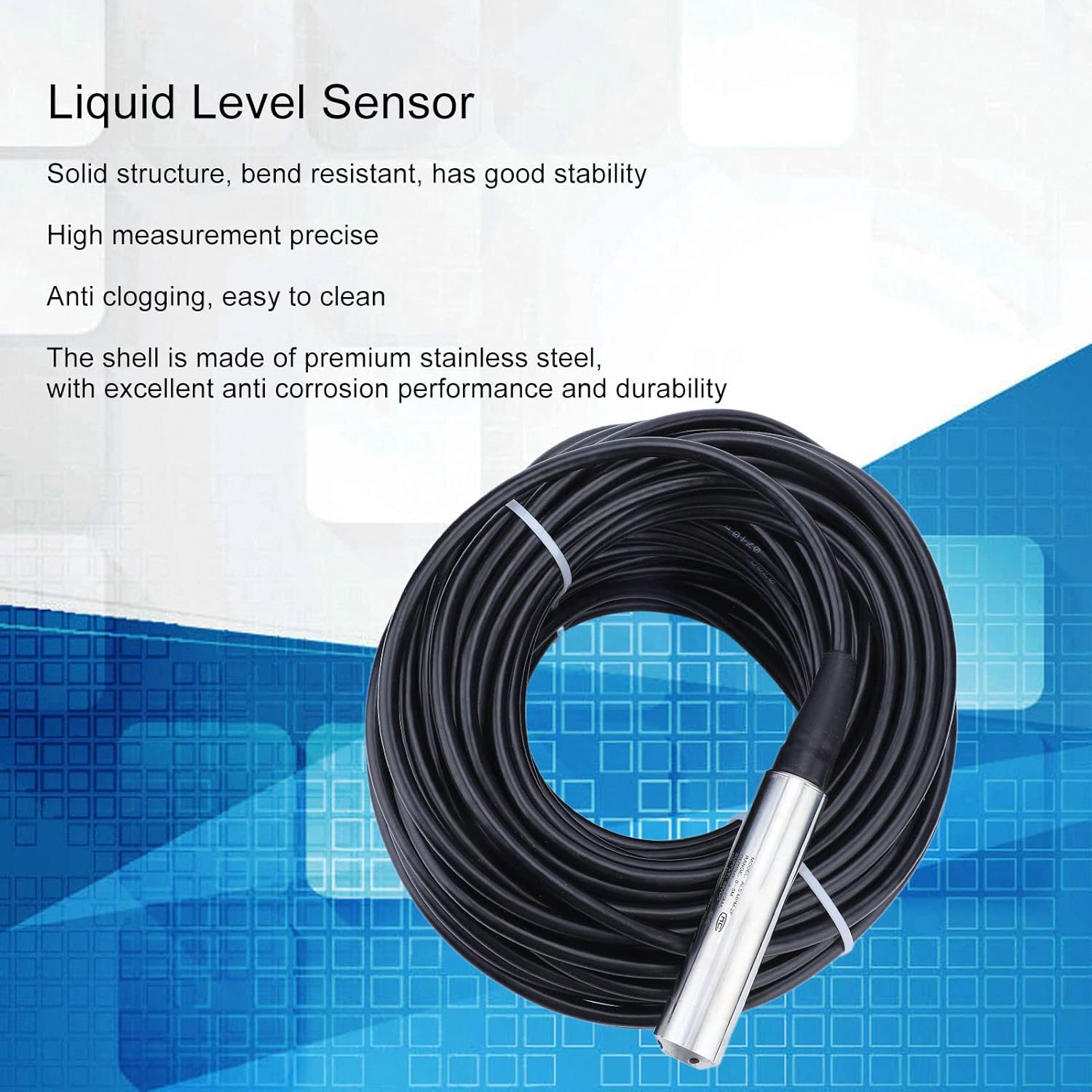 Water Level Sensor, 4-20mA Liquid Level Sensor with Cable and 0-5m Measuring Range, Heavy Duty Stainless Steel Liquid Level Transmitter Submersible Level Sensor for