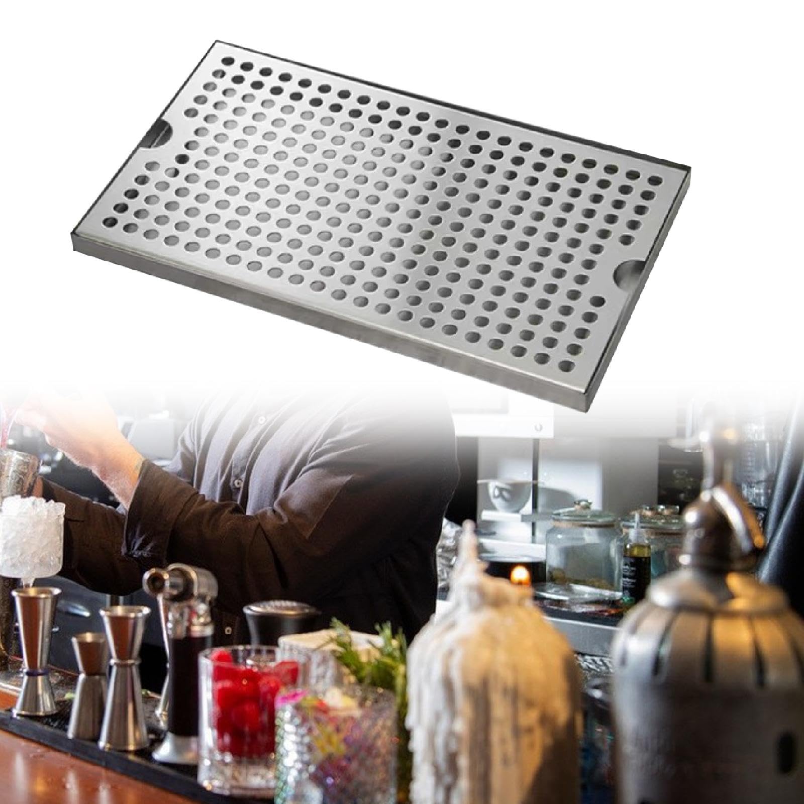 Vaschetta raccogligocce in Acciaio Inox per Birra - vaschetta da banco per Bar, Adatta per Attrezzature per la Produzione di Birra in casa, Dimensioni 30x17,5x1,5 cm, Ideale per Bar e Pub ca