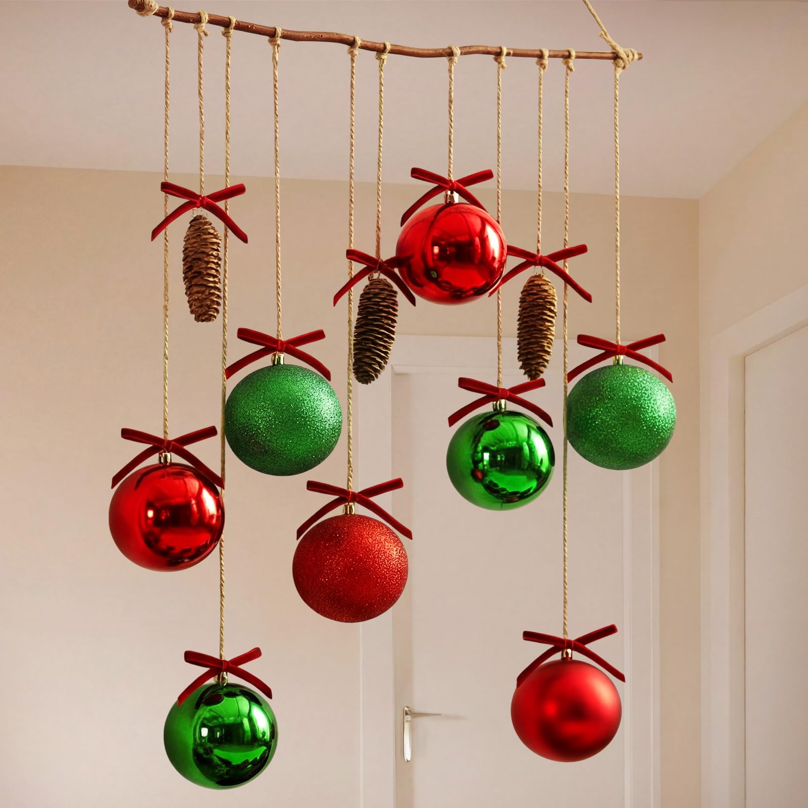 GlikCeil Grande boule de Noël à suspendre - Décoration murale bohème rustique pour Noël, salon, salle à manger, salle de bain, chambre à coucher, cuisine
