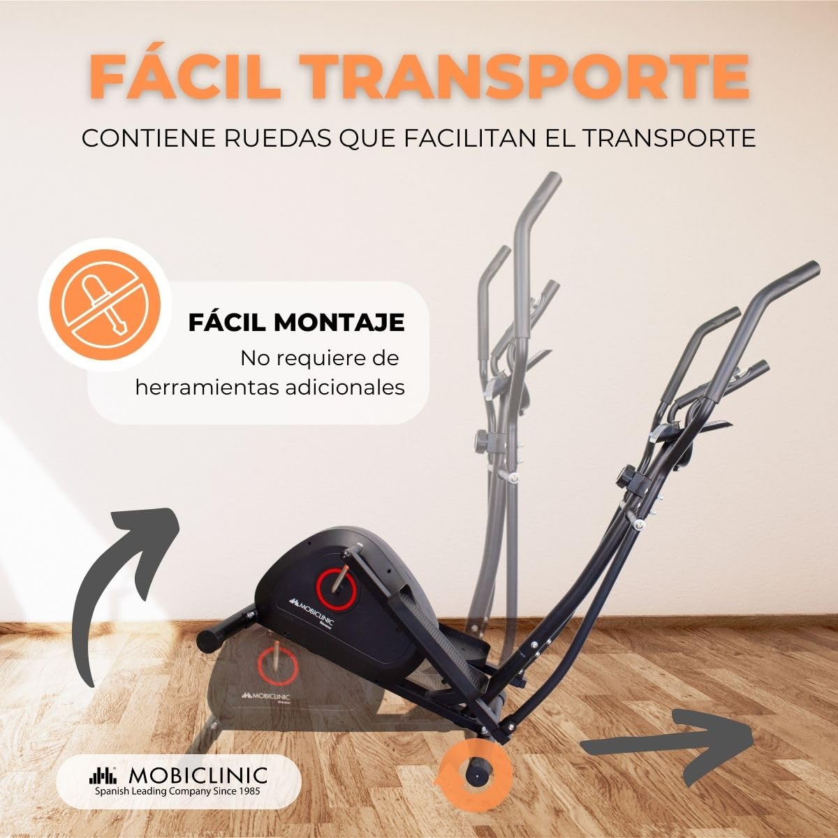 Mobiclinic, Bicicleta elíptica, 8 Niveles de Resistencia, Pantalla LCD, hasta 100 kgs, Modelo Atlas, Agarre Acolchado, Pedales Antideslizantes, Rueda 4kgs, Fitness en casa