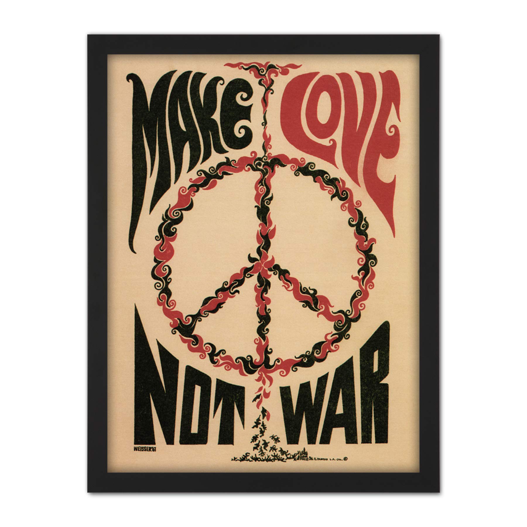 Wee Blue Coo Peace Make Love Not War Artwork Framed Wall Art Print 18X24 Inch