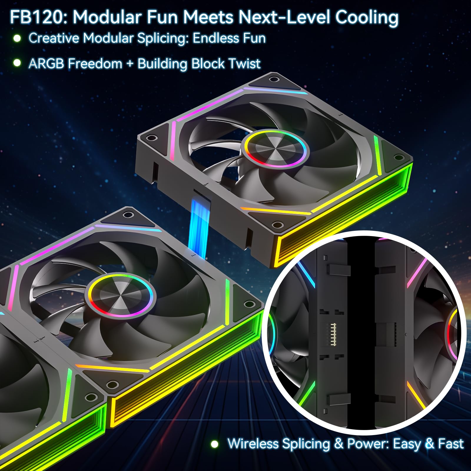 FB120 - Confezione da 3 ventole ARGB per case PC, 120 mm, design senza fili, design a margherita, colori a specchio infinito da 16,8 m, con telecomando, controllo della velocità PWM, flusso