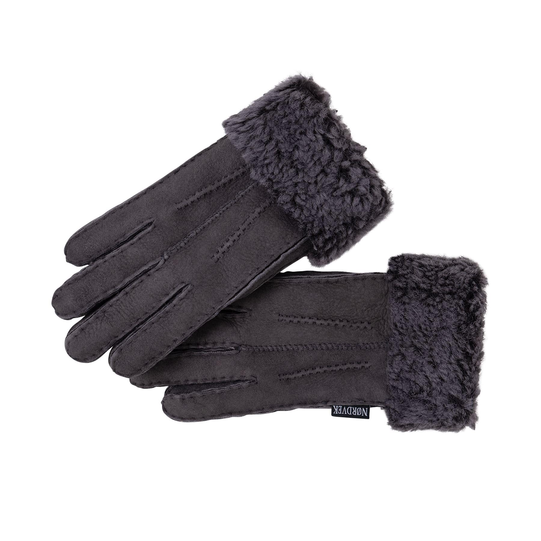 Nordvek Womens Sheepskin Gloves - Fold Back Cuff - Suede # 301-100 - Stone - S/M