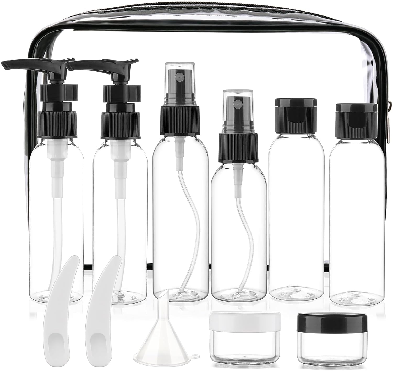 Travel Size Bottles for Toiletries 13 Pack 2oz TSA Approved Toiletry Bottles Leak Proof Travel Kit for Women Men TSA Clear Toiletry Bag Shampoo Lotion Skincare Cosmetic Container (Black)