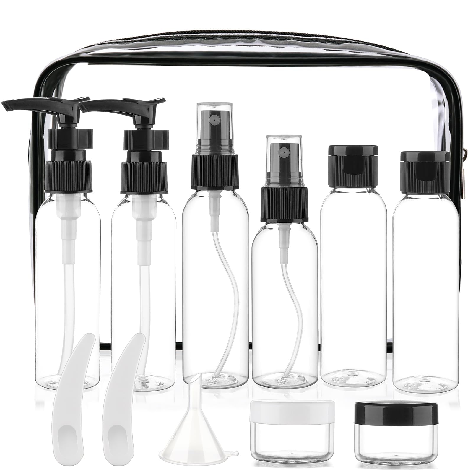 Hokretme Travel Size Bottles for Toiletries 13 Pack 2oz TSA Approved Toiletry Bottles Leak Proof Travel Kit for Women Men TSA Clear Toiletry Bag Shampoo Lotion Skincare Cosmetic Container (Black)