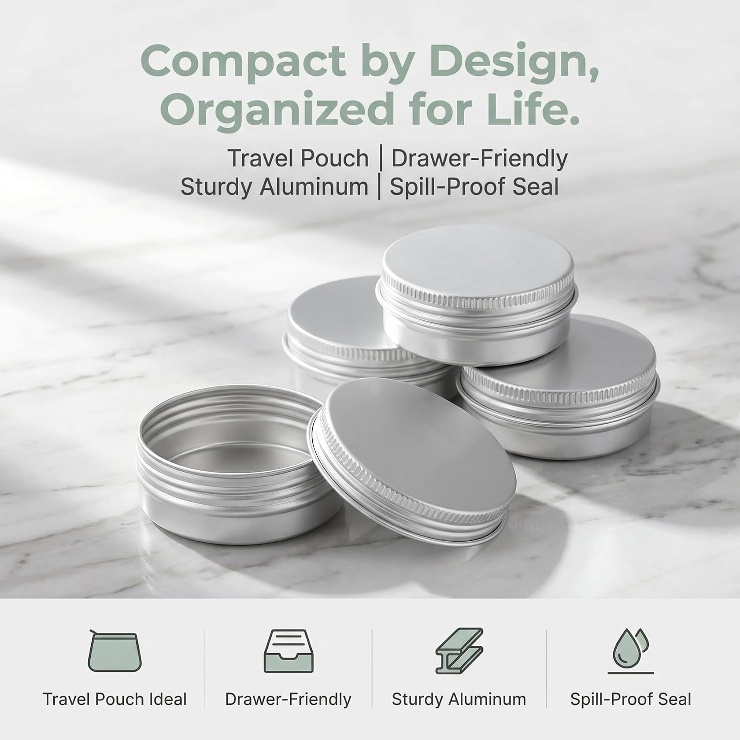 6 Pack 0.5 Ounce Tins with Lids, Small Metal Tin Containers with Lids, Round Lip Salve Tins for Cream, Lotion Bars, Lip Balm (Silver)