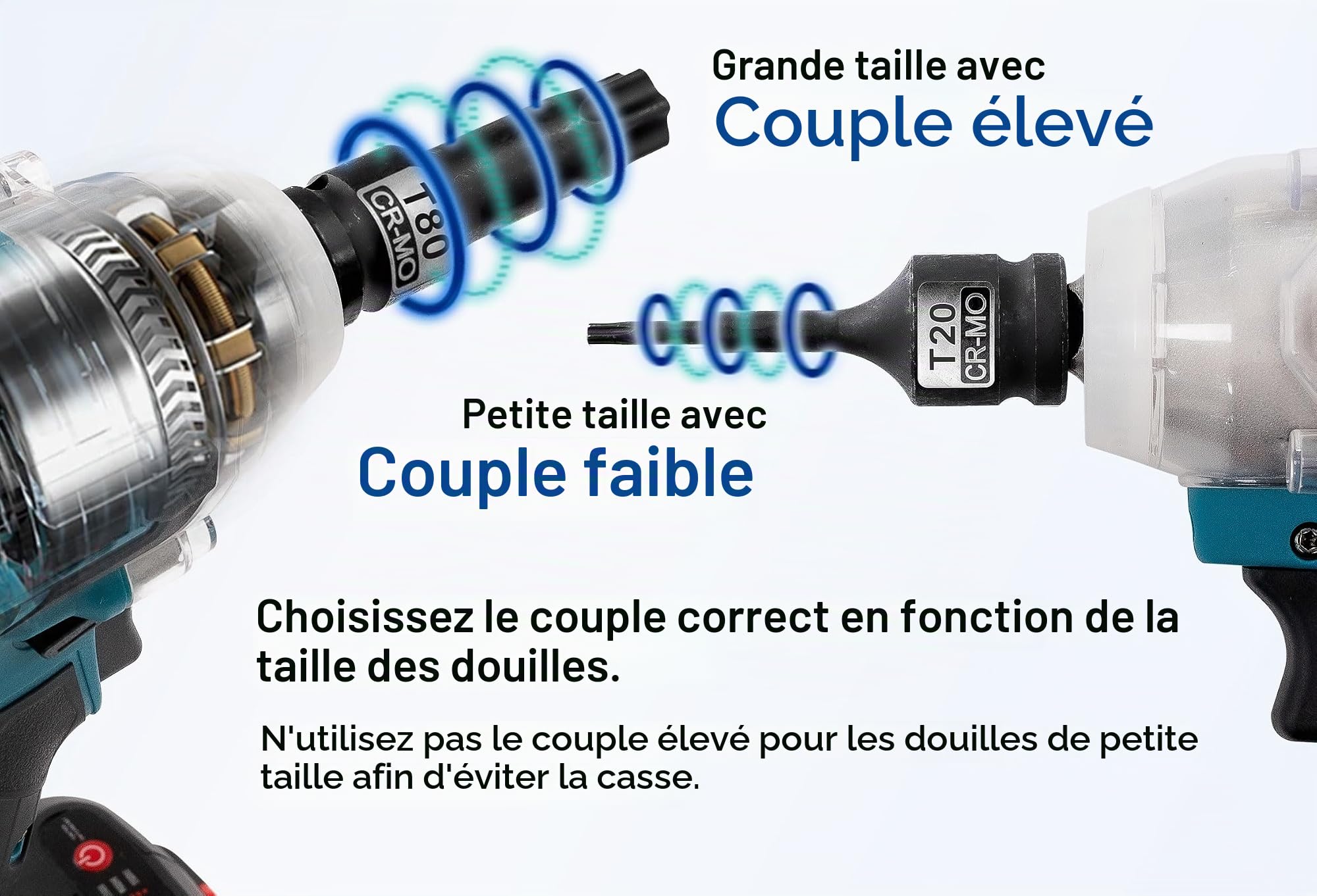 DAKCOS Jeu de 10 Douilles impact douilles à choc 1/2", Douille T20 - T80, en CR-MO