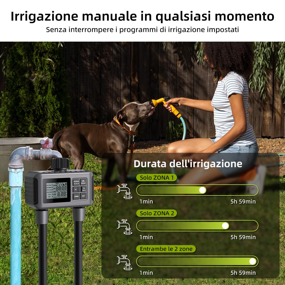 Uzoli Centralina irrigazione 2 vie, Timer irrigazione automatico a batteria
