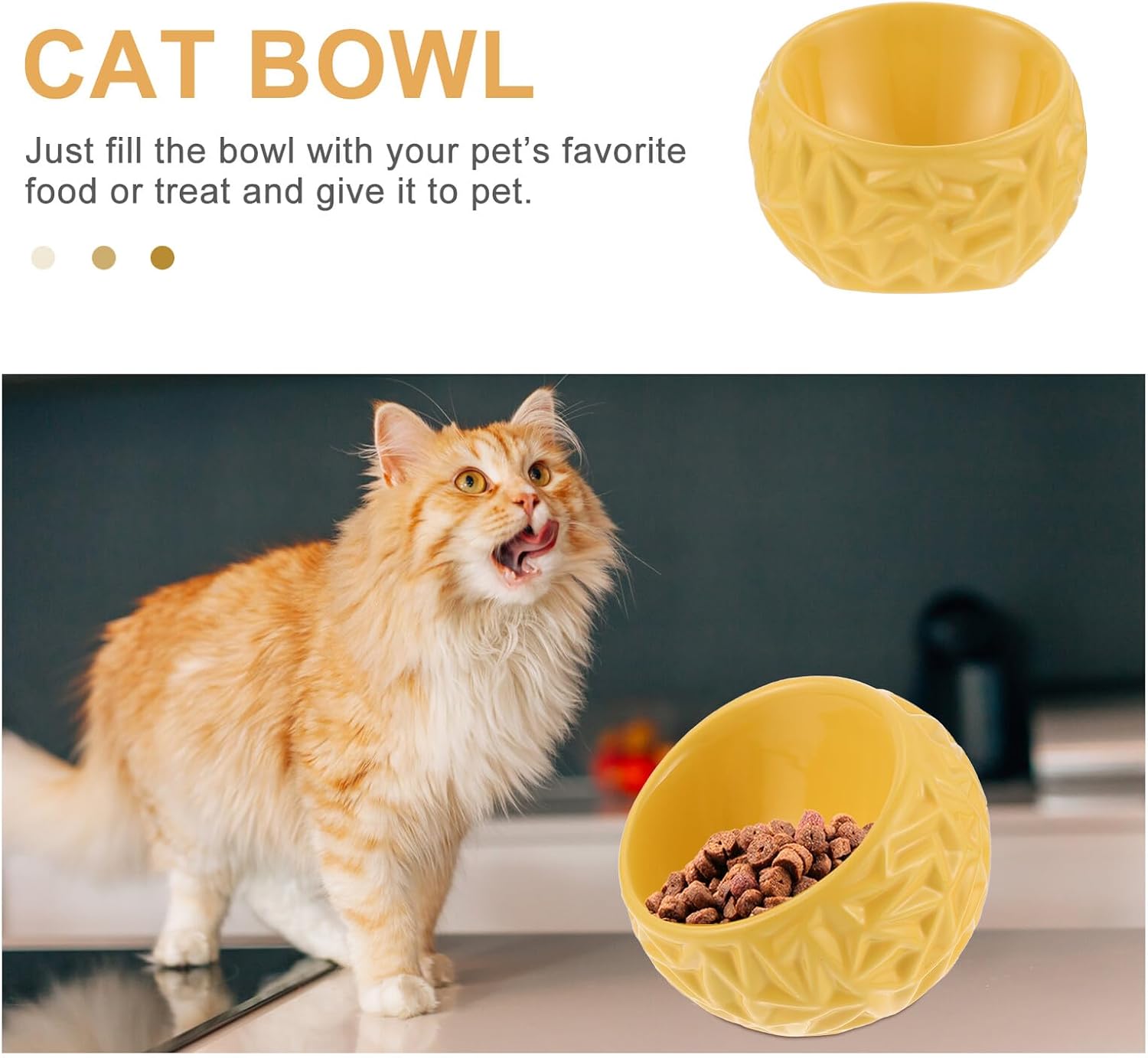 Ceramic Cat Food Bowl Anti-Spill Geometric Design Household Cat Feeder Yellow Ring Shape Kitten Supply Pet Feeding Dish