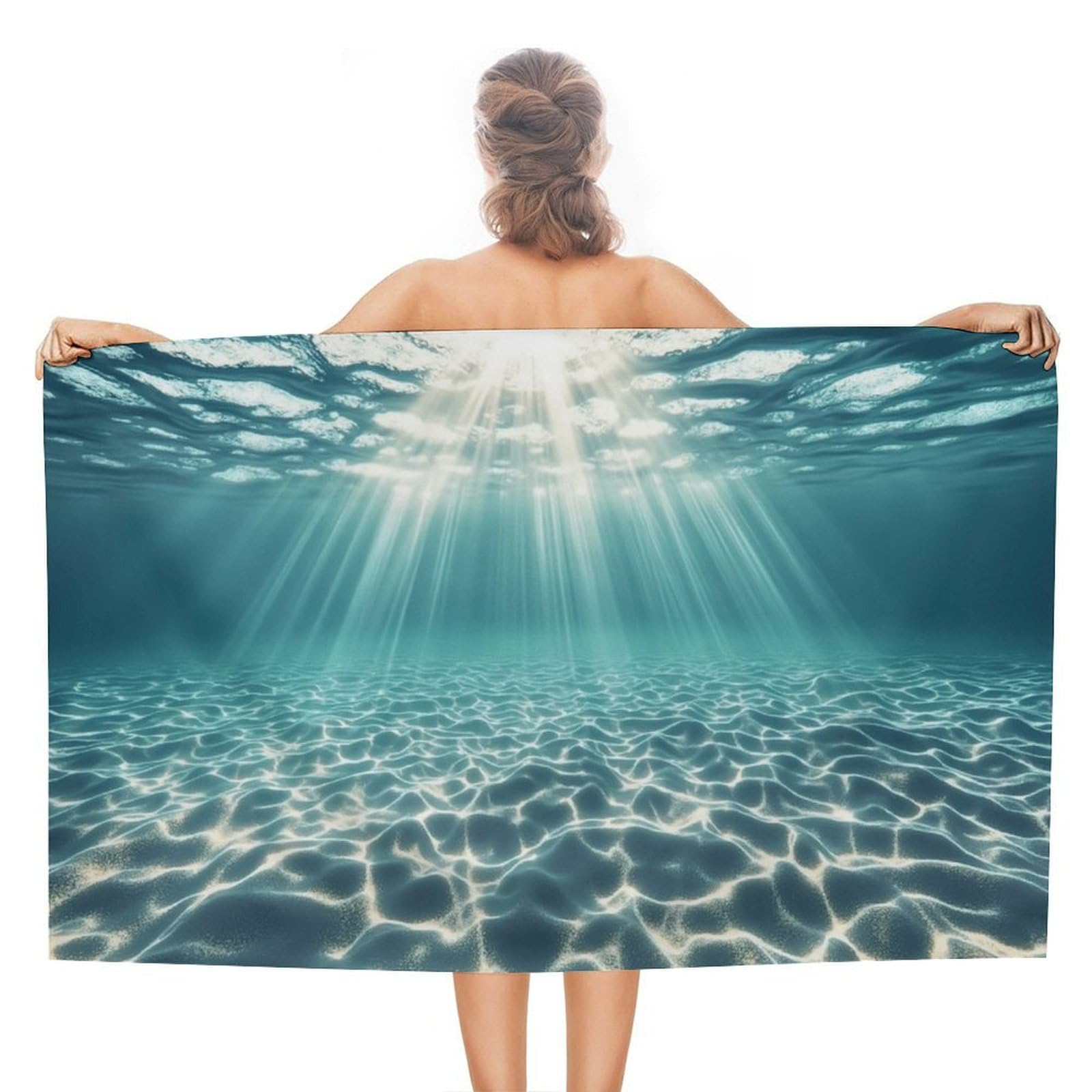 Anceky Underwater Sunlight Scene Beach Towel Microfiber Soft Absorbent Oversized Large Bath Towel Blanket Thin Quick Dry for Adults Swimming Pool Yoga Gym Travel 51"X31"