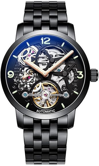 ailang ai6811lメンズスチームパンクブラックスケルトン自動巻き自動機械腕時計 Stainless steel Black