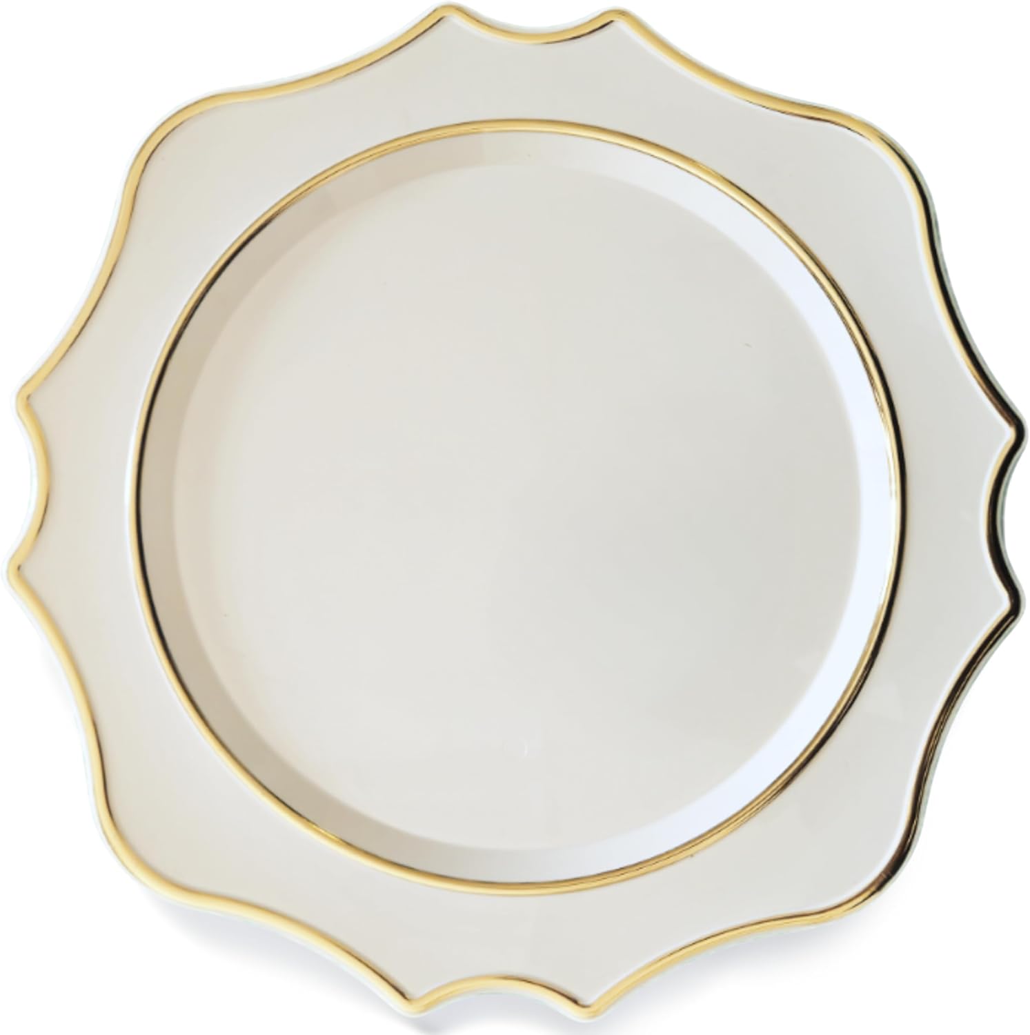 Platos desechables con borde ondulado en ivory y dorado - 40 pack - 13.25 pulgadas