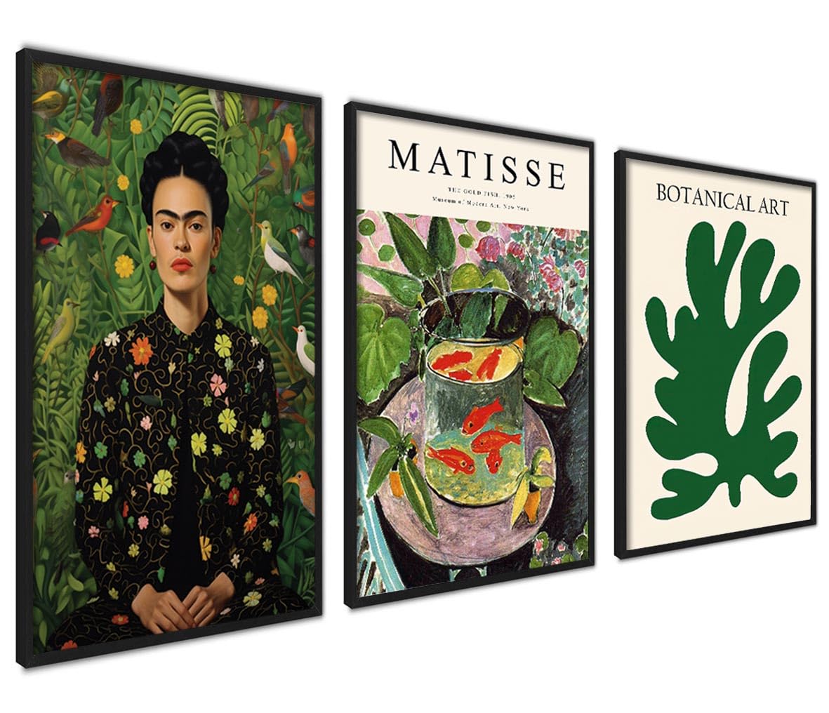 ag.art deco Pictures for Living Room | 40x50 cm Prints for Walls | Canvas Wall Art for Hallway and Stairs | Room Decor | Unframed Posters | Set of 3 Artwork (Green Set)