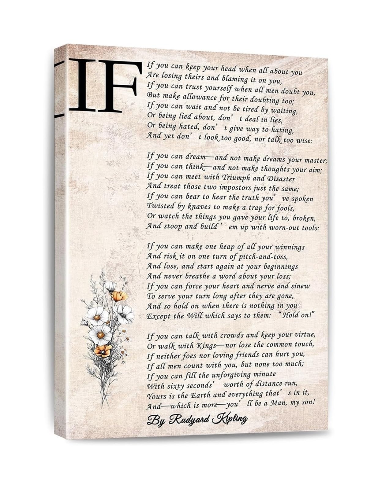 HSMXNEONJB Inspirational Wall-Art Canvas Print Rudyard Poem If Quote for Home Office Decor Motivational Gift(Framed,16X24inch(40X60cm))