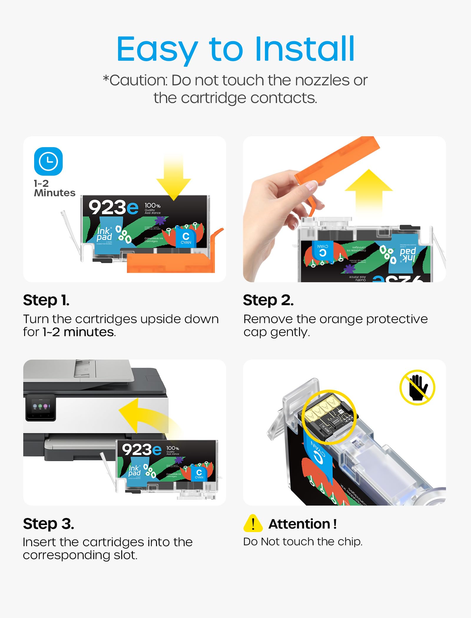 923e 923XL Lot de 4 cartouches d'encre compatibles avec 923e 923 XL pour imprimantes HP OfficeJet Pro 8120 8123 8130 8133 (BK/C/M/Y)