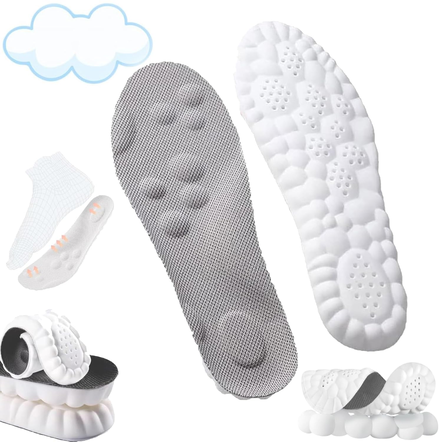 4D Insoles - 4D Cloud Technology Insole - Super Soft Ultra Comfort Insoles 4D Sports Shoes Insoles Acupoint