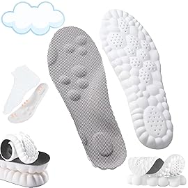 4D Insoles - 4D Cloud Technology Insole - Super Soft, Ultra Comfort Insoles, 4D Sports Shoes Insoles, Acupoint Massage Insole for Foot & Joint Support (11-12, Gray)