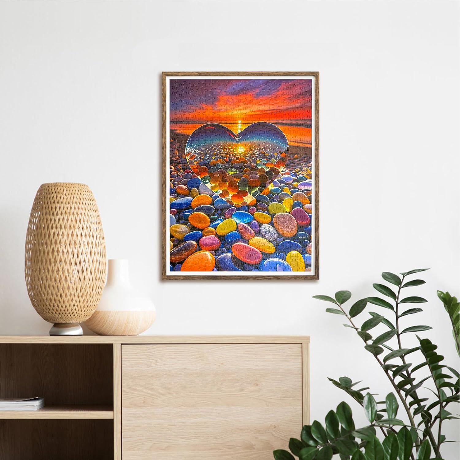 500 Piece Jigsaw Puzzle for Adults Heart-Shaped Sunset Beach Pebbles Colorful Stones Scenic Ocean View Puzzle Challenging 500pc Art Puzzle for Adults & Families (20x15 Inches)