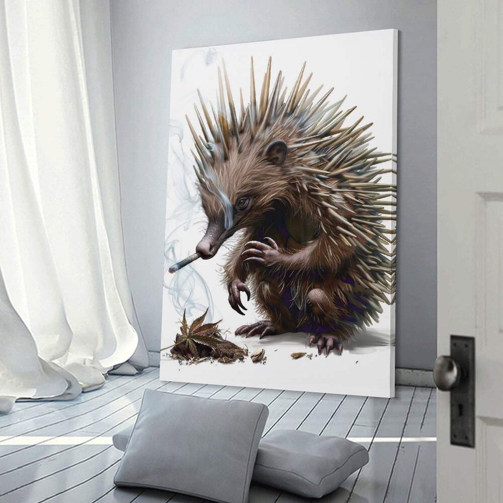 Junmoney Echidna Smoking Wall Picture Print 12x18inch(30x45cm), for Corridors, Hallways Or Apartment Entries, Decorative Canvas Styling for Entry Areas