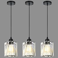 WKWKTOTO 3-Piece Crystal Glass Pendant Lights for Kitchen Island - Modern Hanging Lights for Dining Table, Entryway