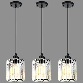 WKWKTOTO 3-Piece Crystal Glass Pendant Lights for Kitchen Island - Modern Hanging Lights for Dining Table, Entryway
