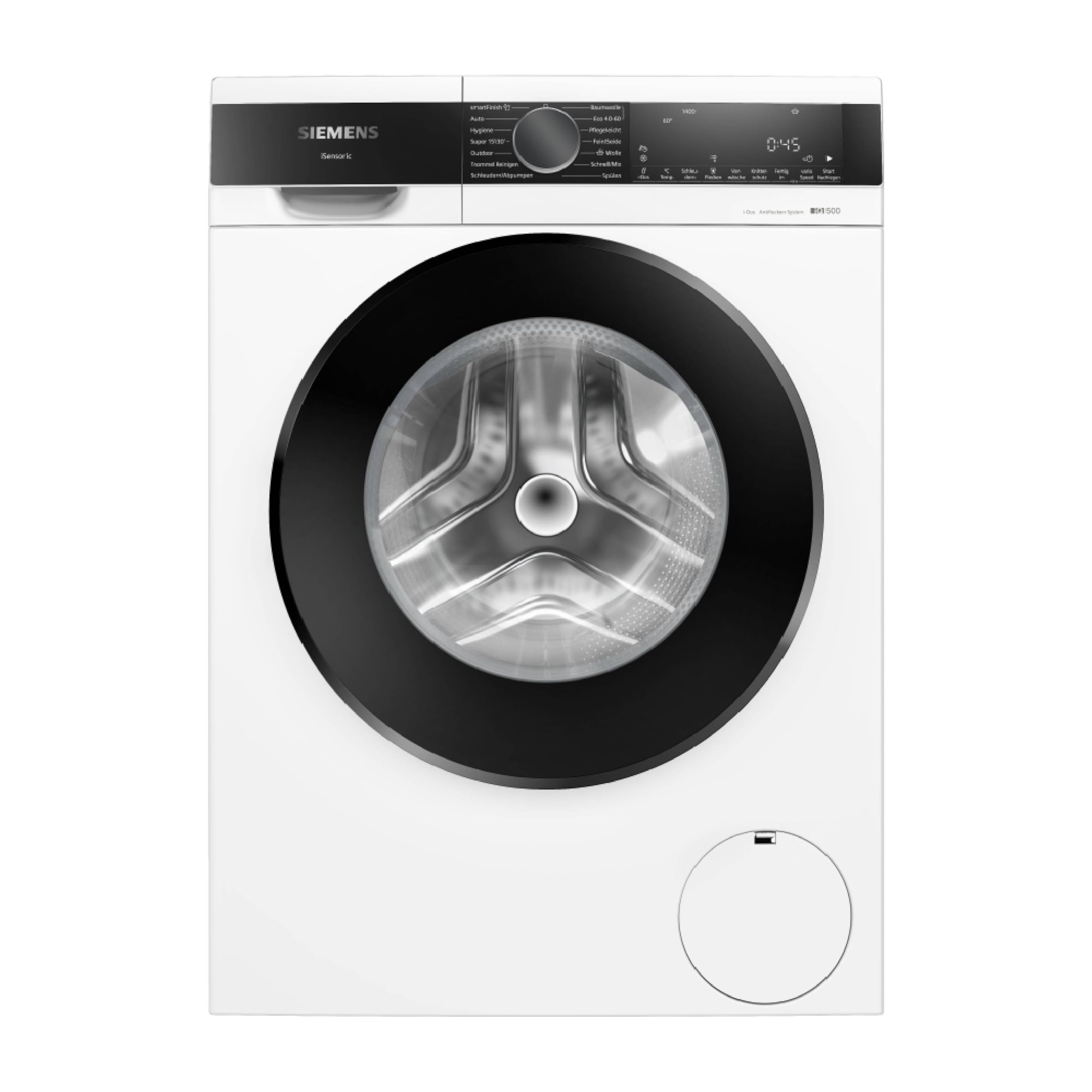 Siemens WG44G2F41, iQ500, Waschmaschine 9 kg, 1400 UpM, automatische Fleckenentfernung, weniger Bügeln mit smartFinish, varioSpeed für schnelles Waschen, i-Dos, Nachlegefunktion, aquaStop, Weiß