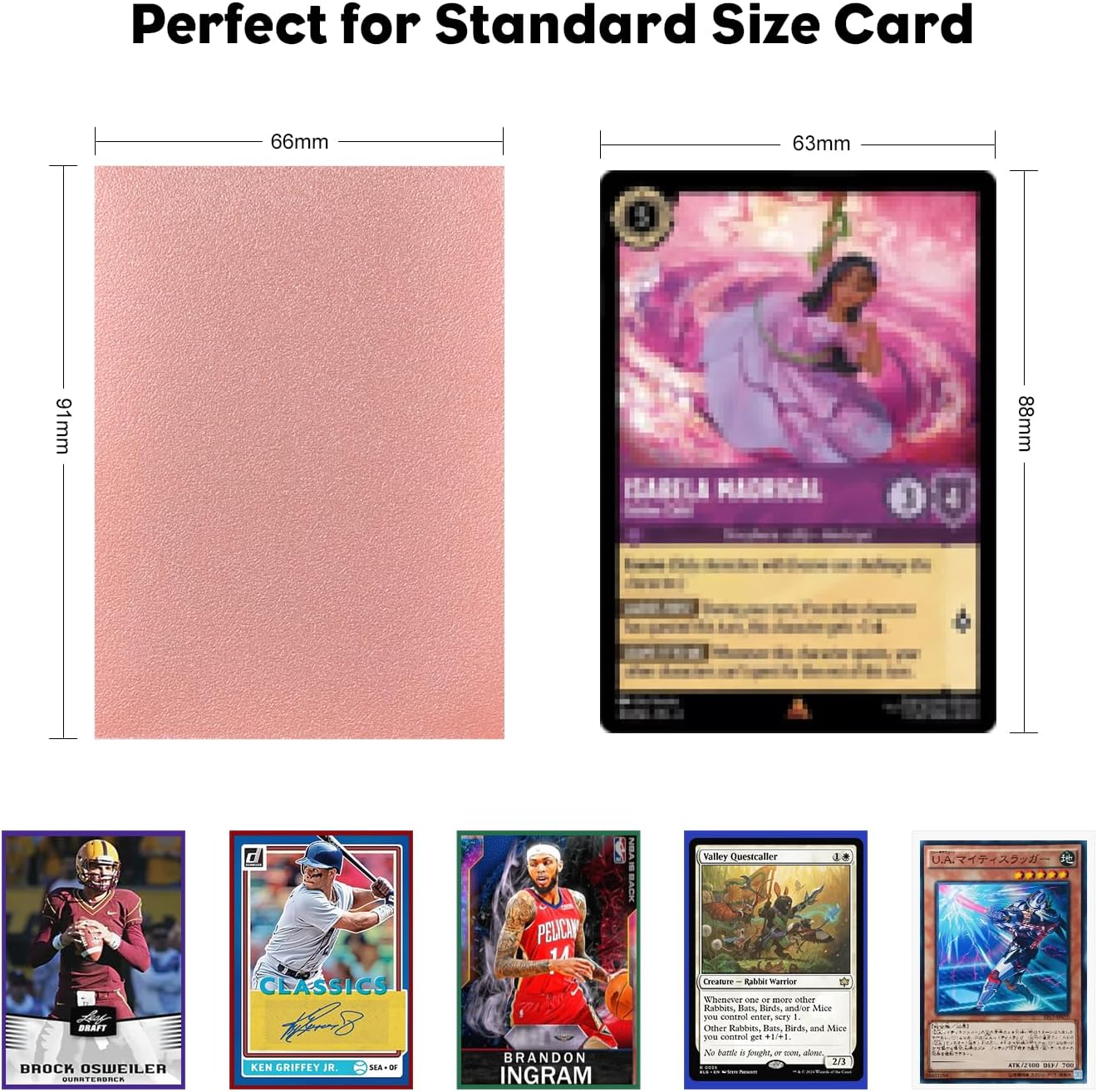300CT Rose Gold Card Sleeves for Lorcana, MTG - Clear Front Textured Back, Standard Size for MTG, Baseball, Sports Cards, Game Cards