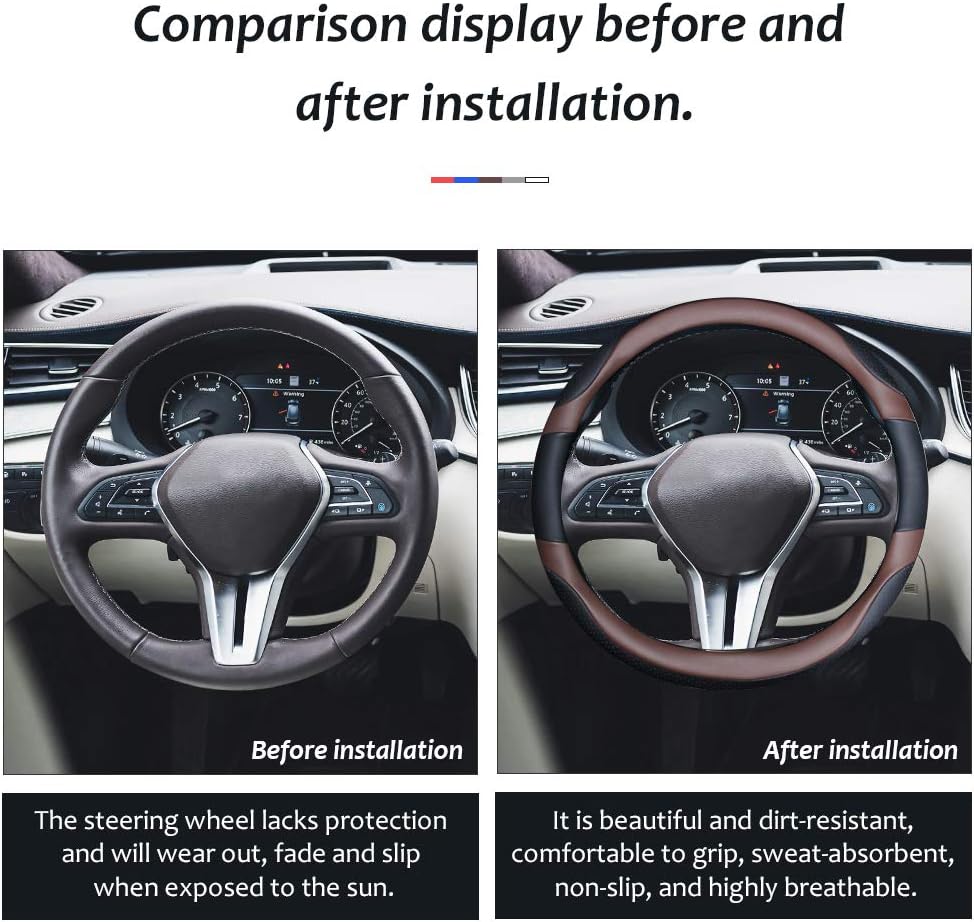 Car Steering Wheel Cover with Durable PU Leather, Universal 19 inch Fit for Car Truck SUV, Breathable Anti Slip Auto Steering Wheel Covers for Men and Women