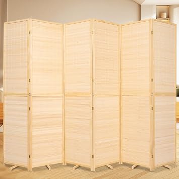 Bamboo Room Divider Folding Privacy Screens, Wall Divider for Room Separation, Portable Room Partitions and Dividers, 5.6FT Bamboo Mesh Woven Room Divider Panel Beige, 6 Panel