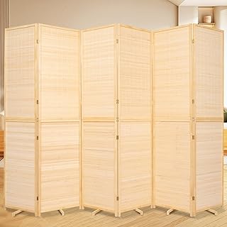 Bamboo Room Divider Folding Privacy Screens, Wall Divider for Room Separation, Portable Room Partitions and Dividers, 5.6FT Bamboo Mesh Woven Room Divider Panel (Beige, 6 Panel)