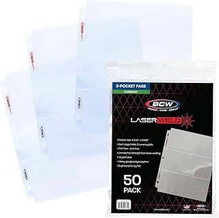 BCW LaserWeld 3-Pocket Currency Page - 50 Pack | Archival Polypropylene | Top-Loading, Acid-Free, Clear Binder Sleeves | Ideal for Dollar Bill, Currency, Money, and Coin Collecting Supplies