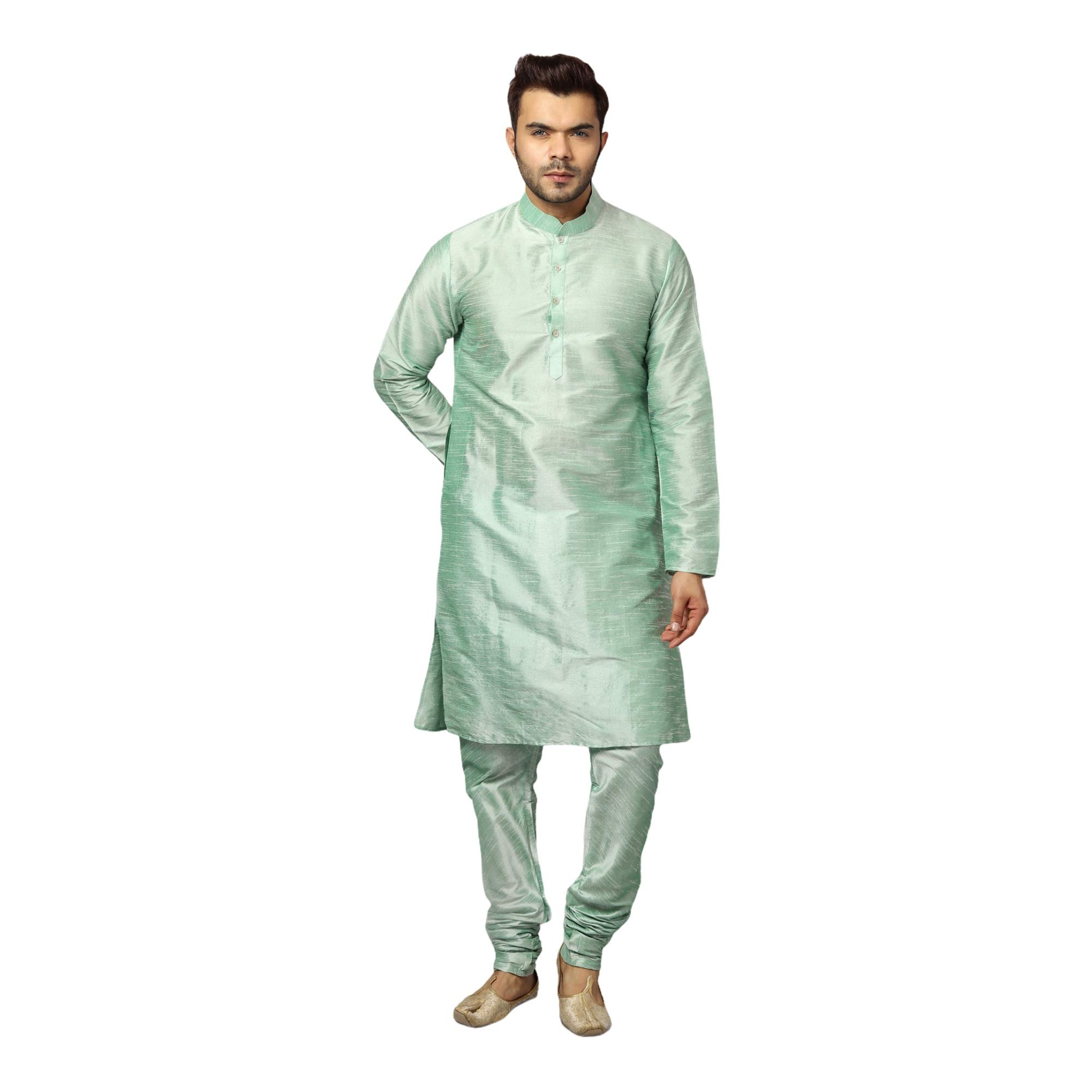 Banarasi Dupion Silk Solid Kurta Churidar Pyjama Set for Men-image-6