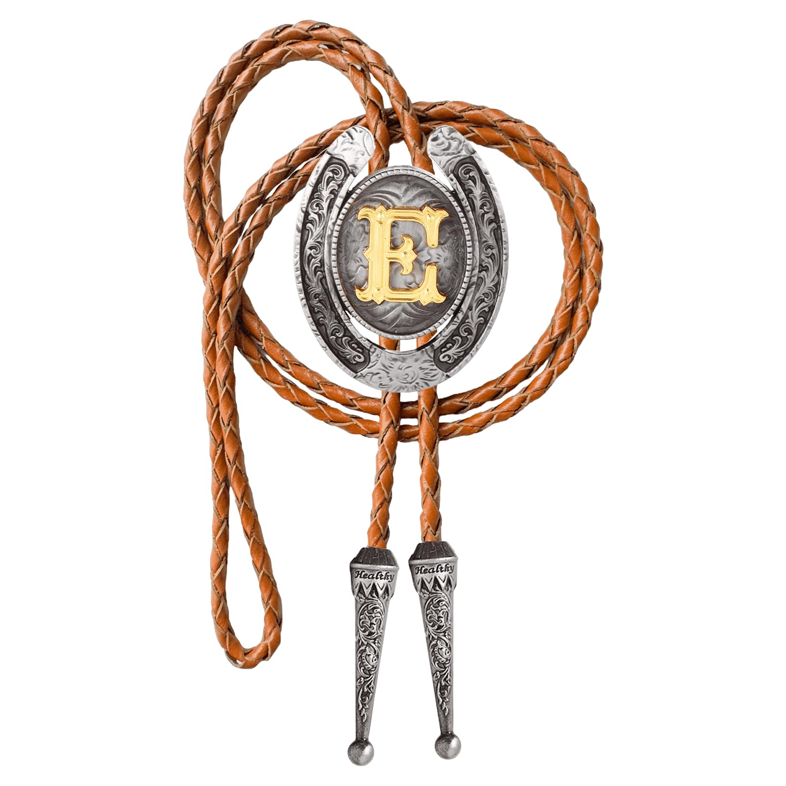 Western Cowboy Vintage Rodeo A-Z Initial Letter Bolo Tie for Men
