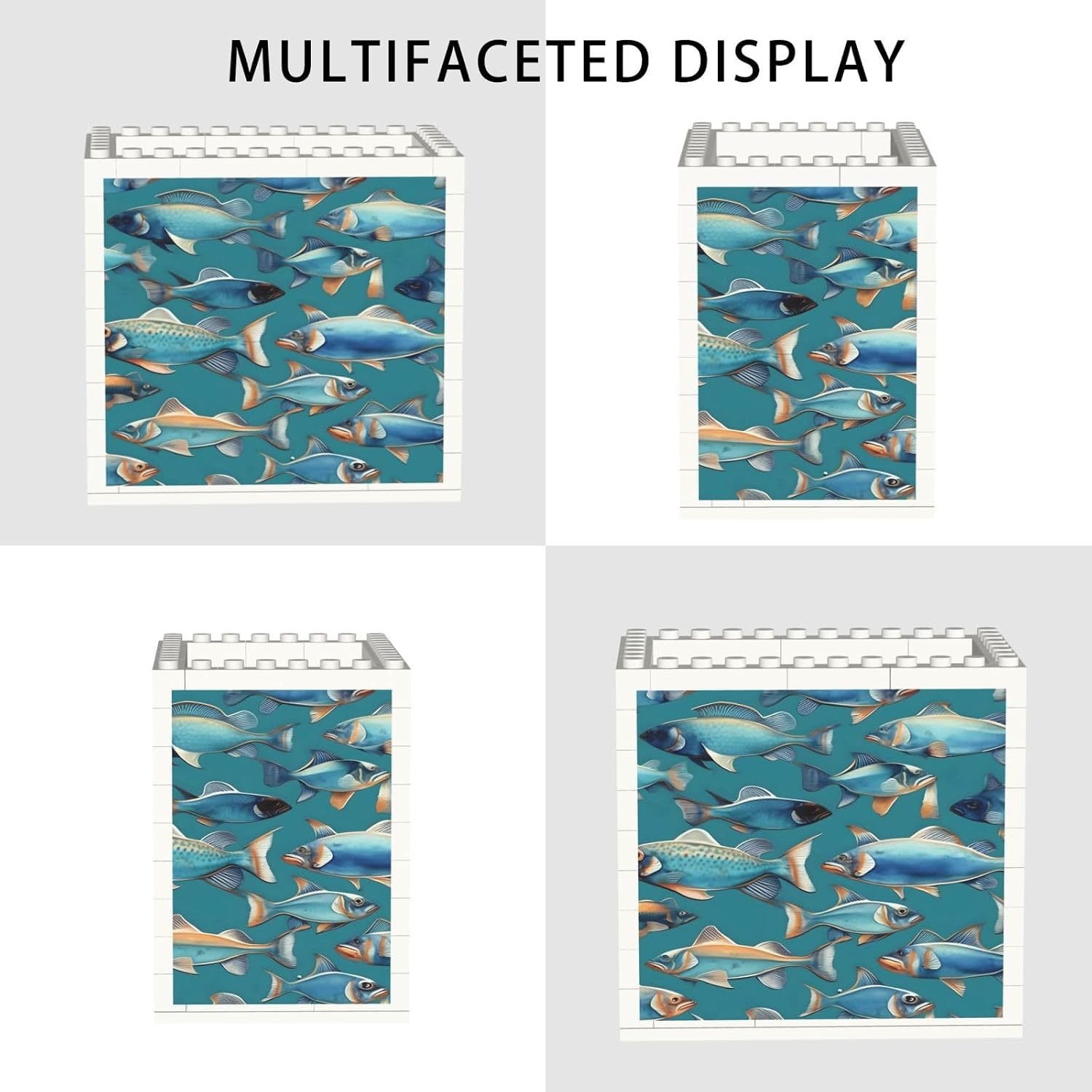 Ocean Fishes Print Uv Print Block Pencil Cup, Detachable Creative Block Desk Organizer Office Abs Pen Holder image 2
