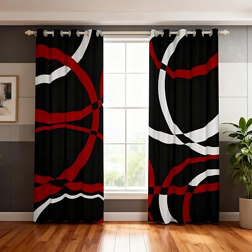 Miniatura 39 de Cortinas cuadradas grises, negras, rojas, blancas, con cuadrícula geométrica para niños, niñas, adolescentes, cortinas de tratamiento de ventanas