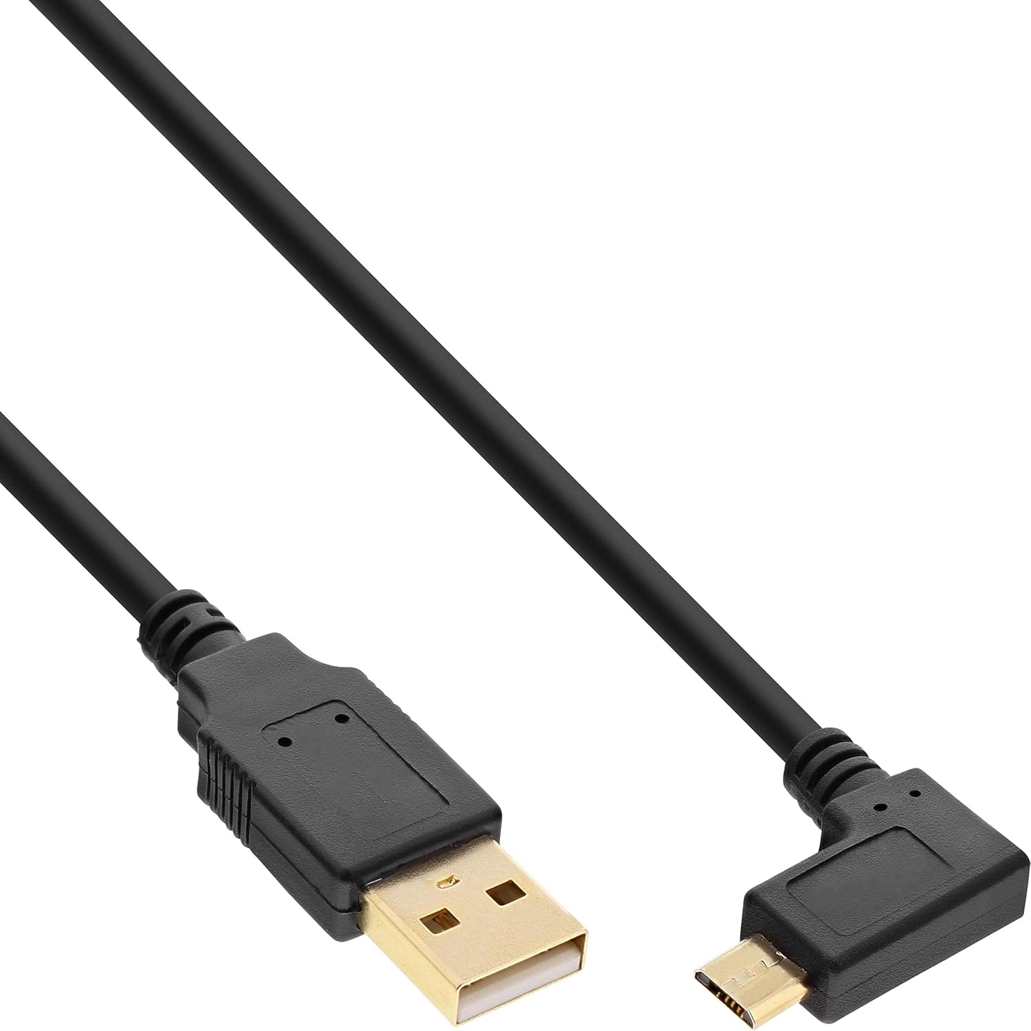 InLine 31710T Micro-USB 2.0 Cable, USB-A Male to Micro-B Male Angled Gold-Plated Contacts, 1 m, black