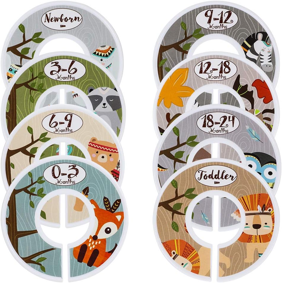 iufvbgxdh 8pcs Baby Closet Size Dividers Round Closet Organizer Baby Boy Girl Clothing Rack Size Organizer Dividers (Cute Animals)