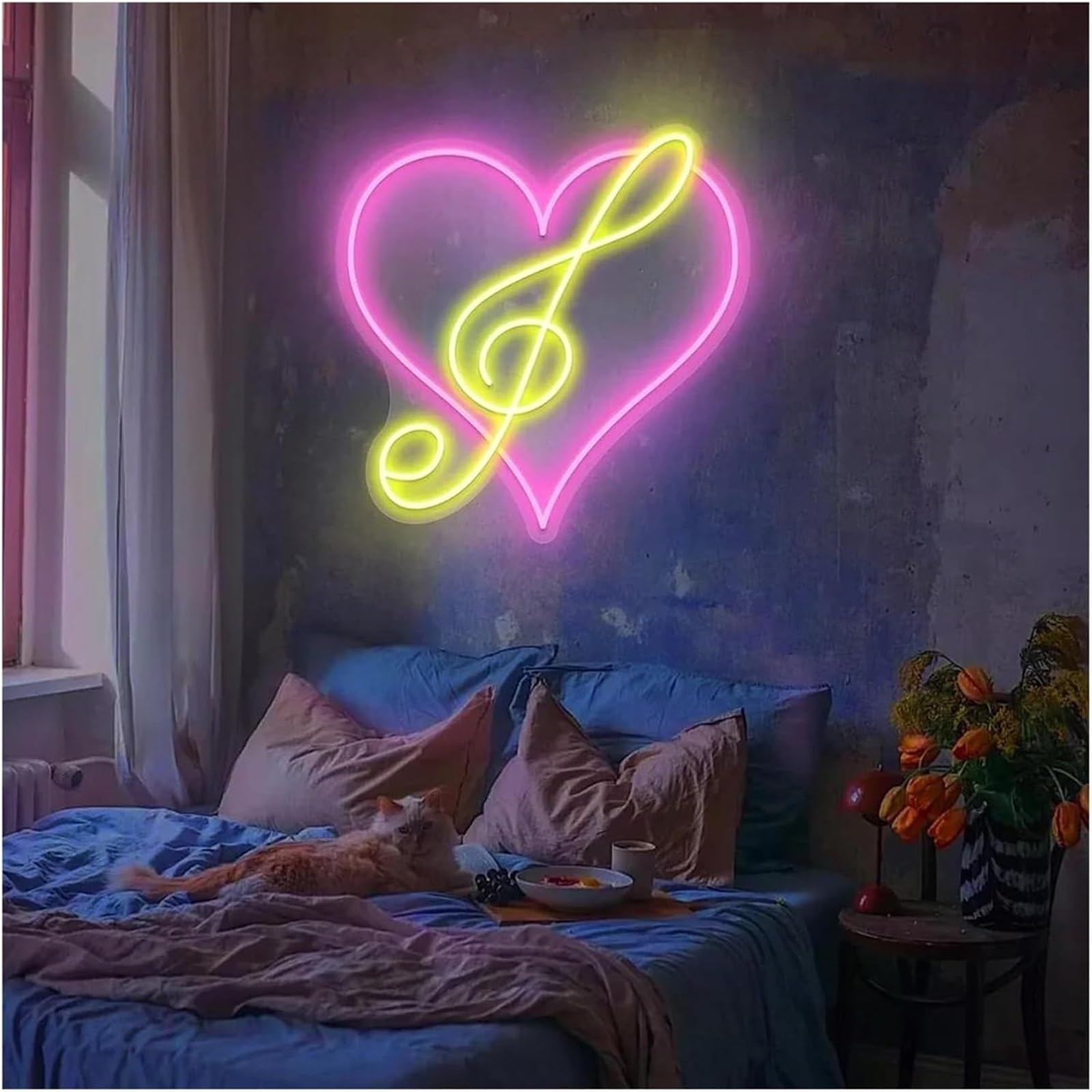 insegna luminosa al neon Per lampada al neon Cuore Musica per insegna per nota di luminosità regolabile alimentata per luci(A)