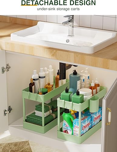 Miniatura 7 de LEHOM Carrito de almacenamiento delgado con ruedas – Organizador de baño de 4 niveles, carrito de utilidad, estantes de almacenamiento deslizantes,