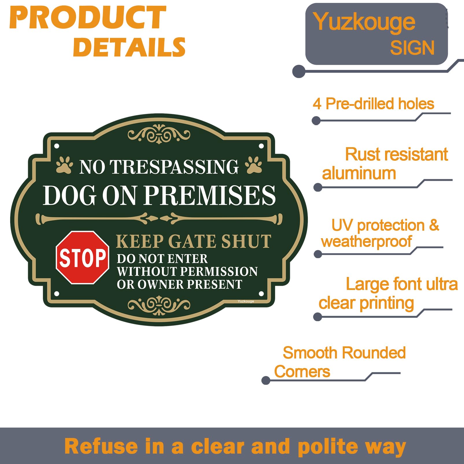 No Trespassing Dog On Premises Keep Gate Shut Sign, 2 Pack, 25 x 18 cm Rust Free Aluminum Keep Gate Closed Sign, Weatherproof - Image 4