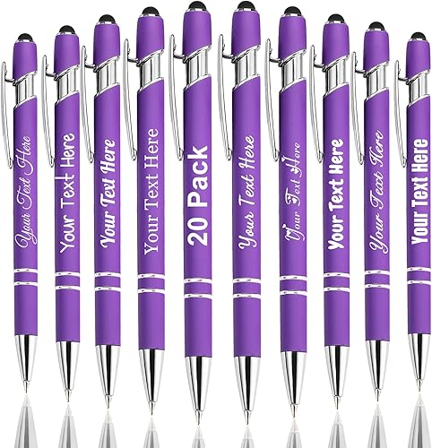Miniatura 62 de Hasta 300 bolígrafos personalizados a granel con nombre personalizado con grabado gratis, puntas de lápiz capacitivo grabado, bolígrafo para Púrpura