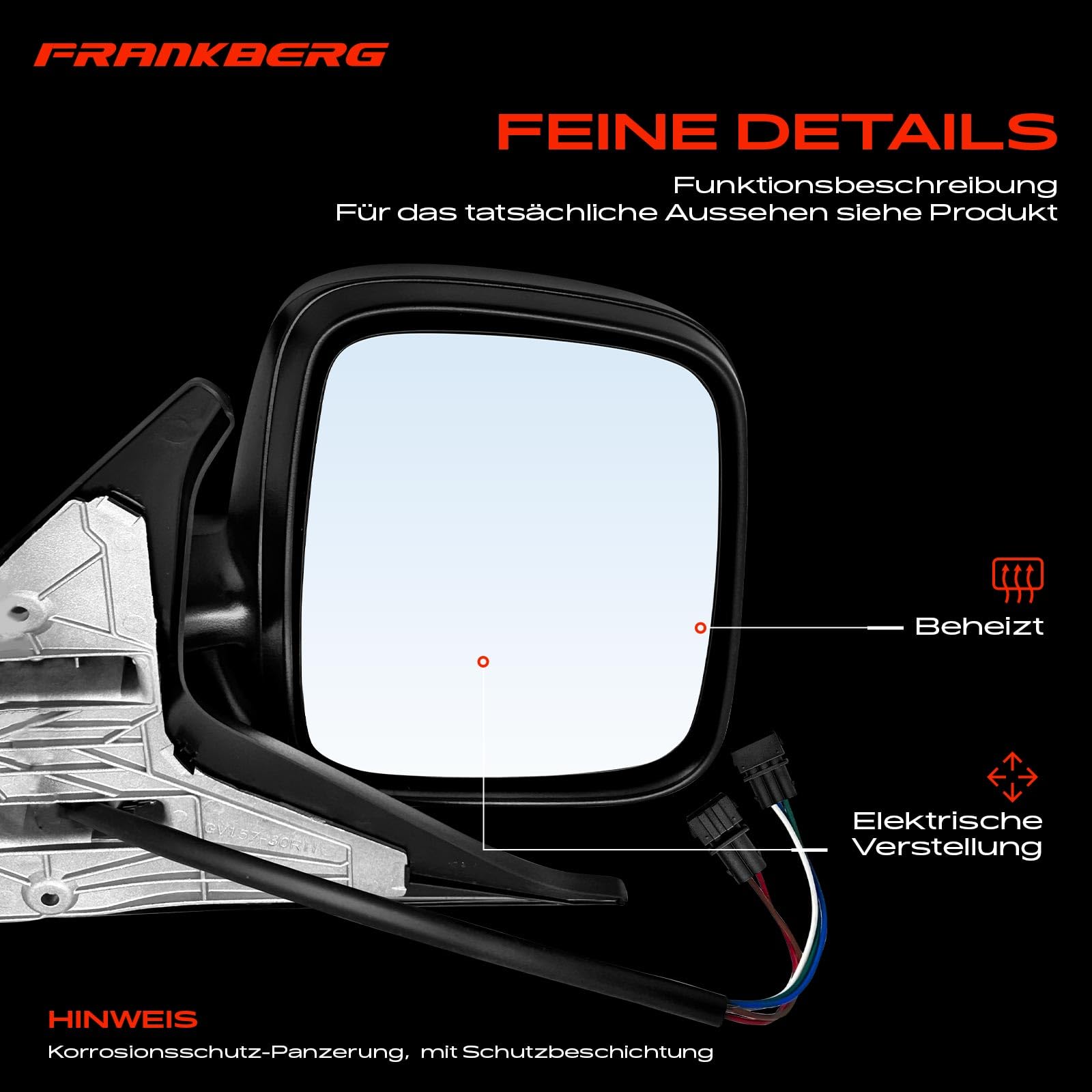 Frankberg 1x Specchietto esterno destro elettrico a 2 poli/3 poli