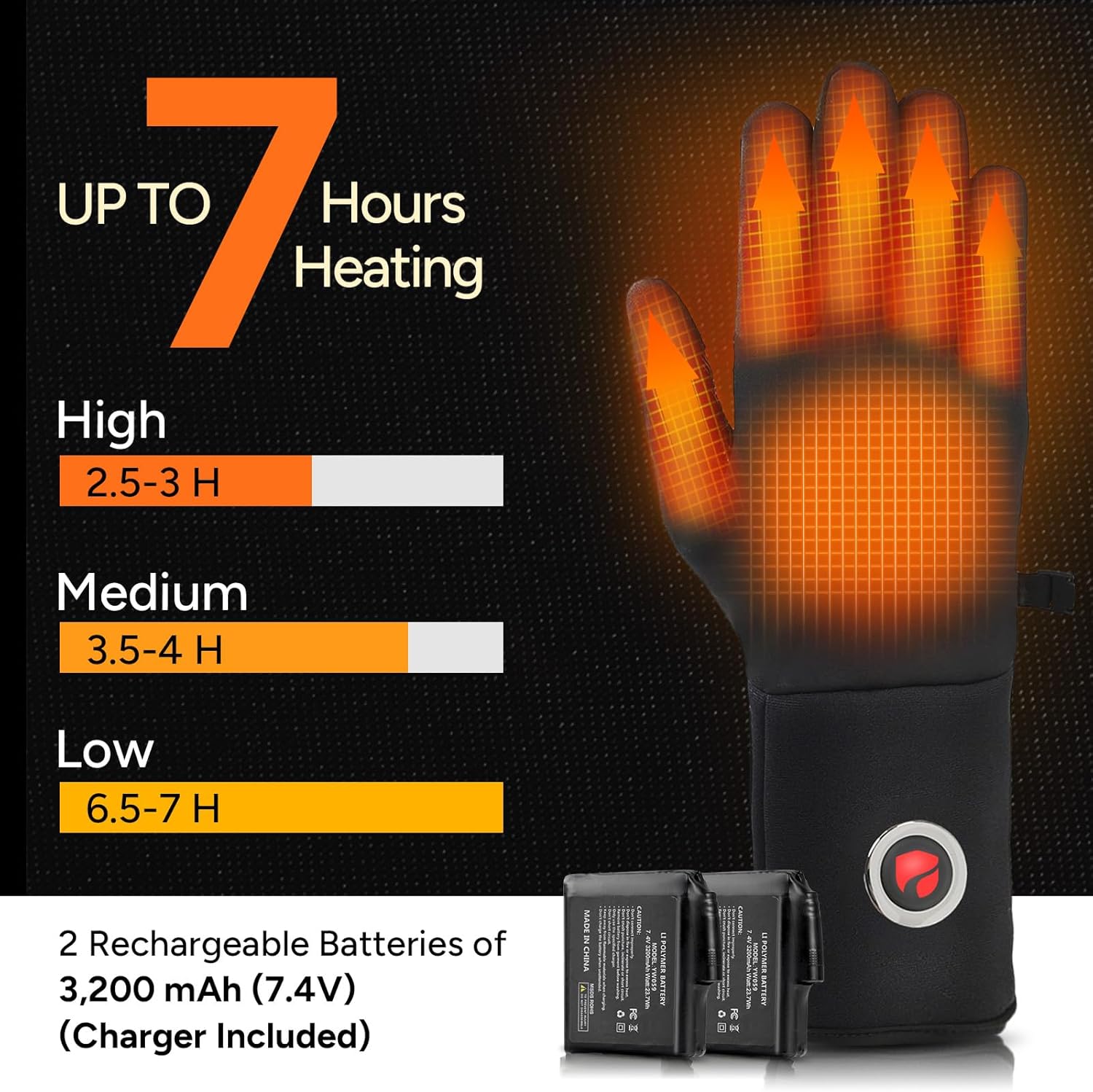 DR.PREPARE Heated Gloves for Men Women, 3200mAh Rechargeable Electric Battery, Thin Heated Motorcycle Work Gloves Liners, Touch Screen Gloves Winter Hand Warmer for Hunting Skiing Snowboarding - Image 3