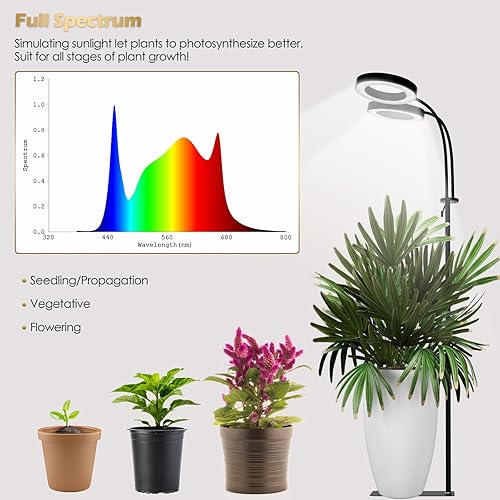 Miniatura 8 de GLOWRIUM Luces de cultivo para plantas de interior, luces de espectro completo con clip, altura ajustable y modo de 3 espectros, temporizador