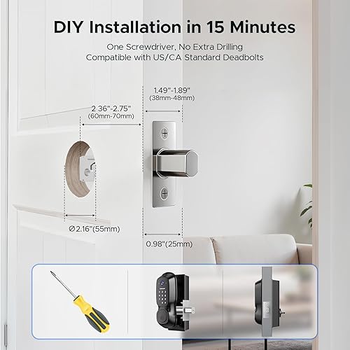 Miniatura 7 de Camcamp Cerradura de puerta inteligente, cerradura de puerta de entrada sin llave con cámara y timbre, cerradura inteligente Wi-Fi integrada para