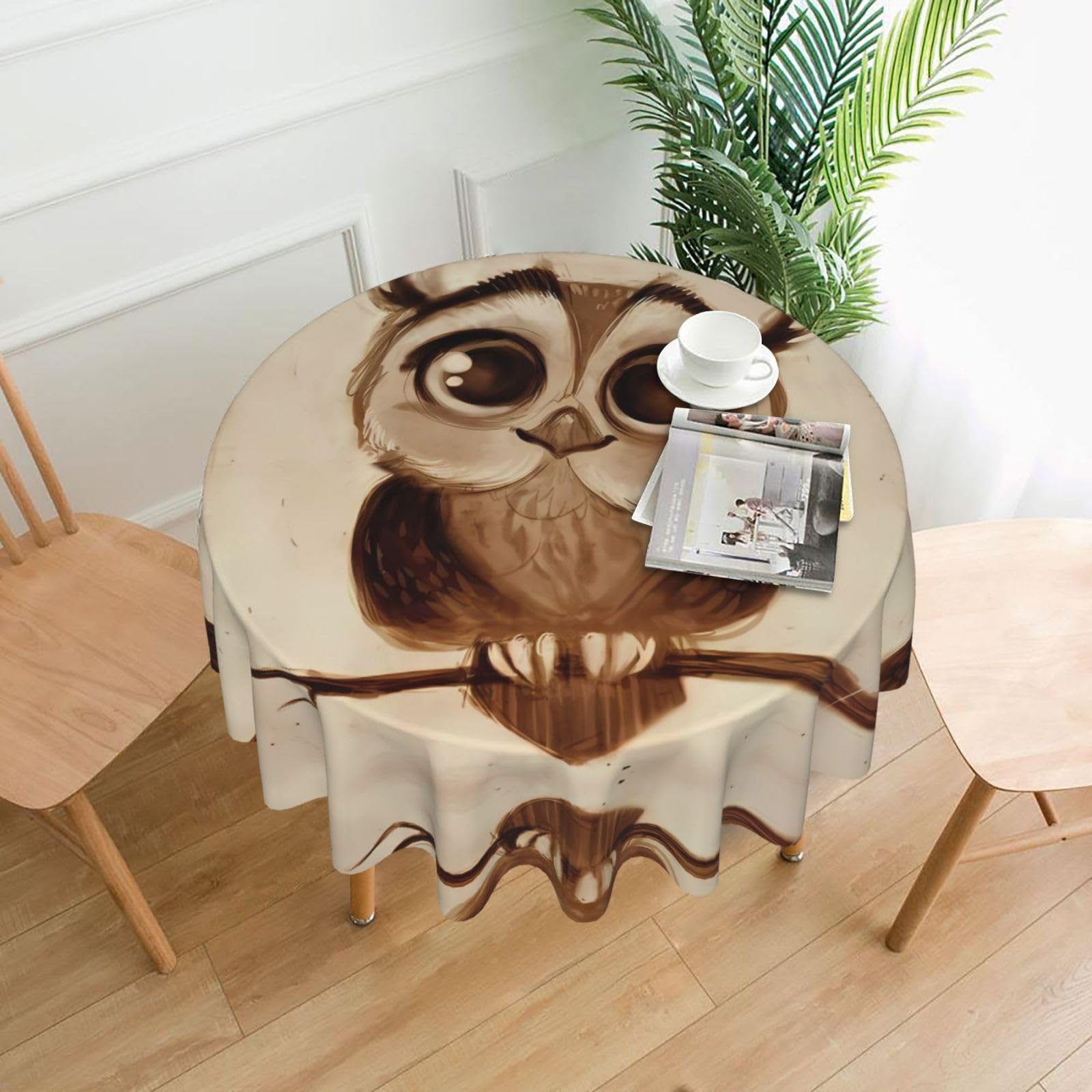 Hjfczh Black Cute Owl Prints Round Table Throw 60 Inch - Waterproof Table Cover - Soft & Wrinkle Resistant Decor Layer For Dinners, Parties & Everyday Use