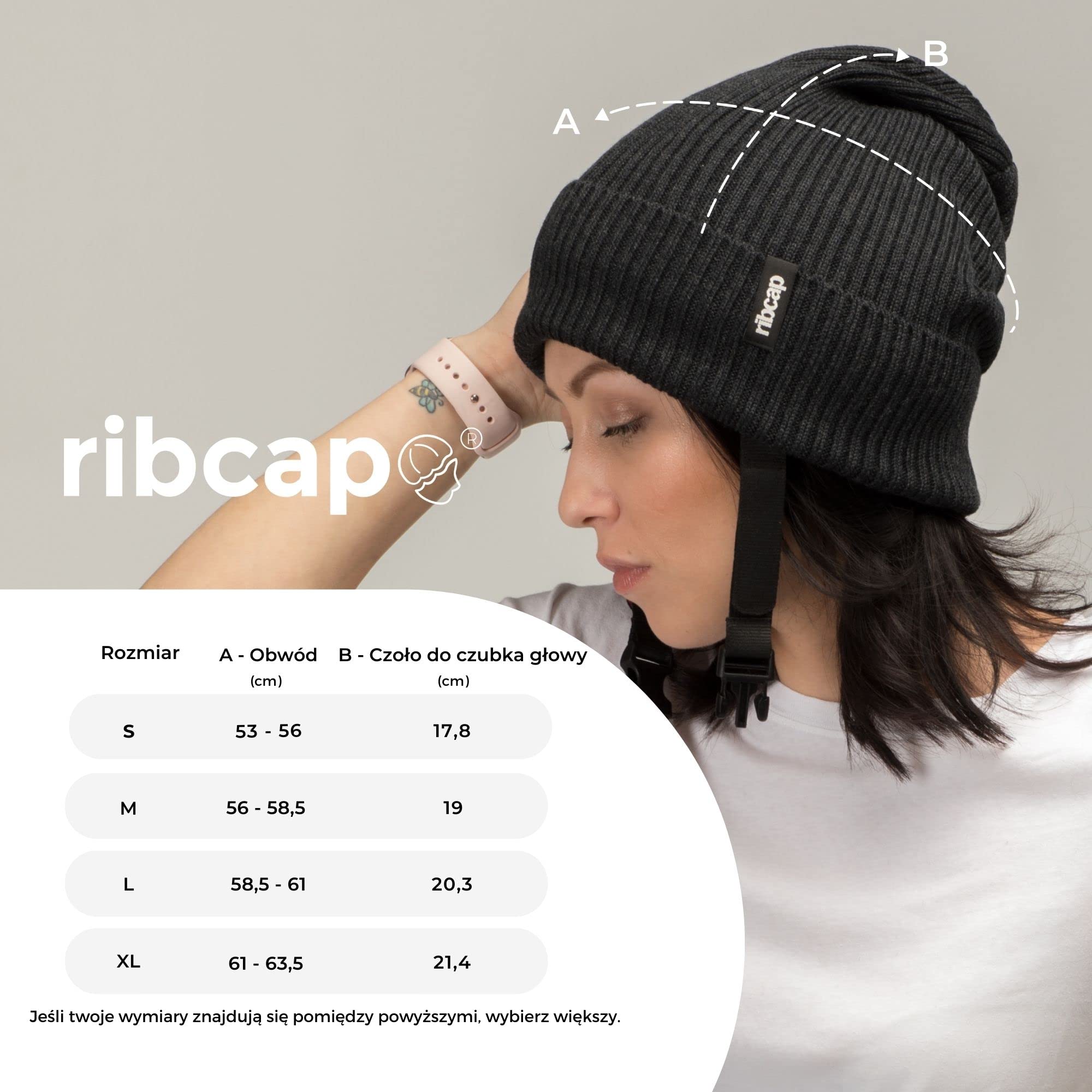 Ribcap Lenny antracyt duży, miękka ochrona głowy, Ø 59-61 cm